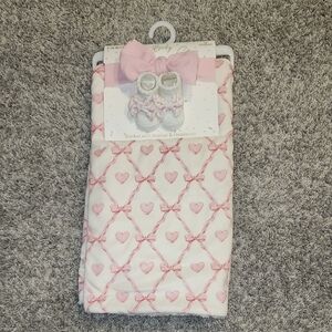 Simply Baby Chic Plush Pink Heart & Bows Baby Blanket Set